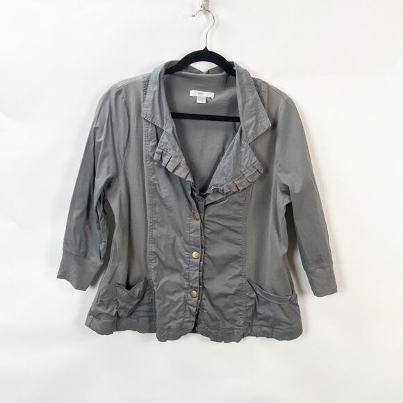2/$30 CJ Banks X 1X Plus Womens Dark Gray Khaki Snap Button Front Jacket - Picture 1 of 10